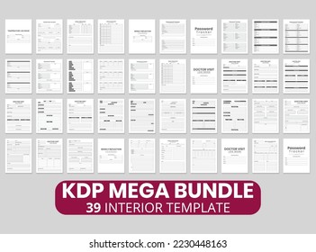 interior Mega Bundle and Doctor Visit Log Book, Password Tracker, Pilot Log Notebook, Temperature Log Book, Weekly Reflection for your KDP Business