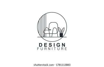 Interior minimalist room, gallery furniture logo design vector