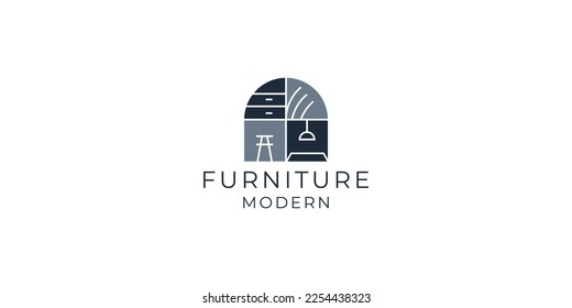 Interior minimalist room, gallery furniture logo design vector. furniture logo collection modern.