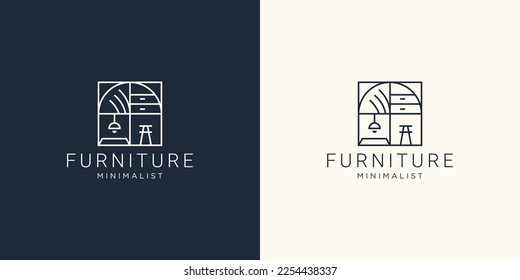 Interior minimalist room, gallery furniture logo design vector. furniture logo outline