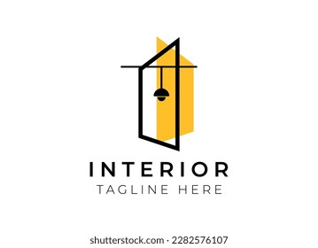 Interior minimalist room, gallery furniture logo design vector