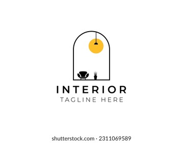 Interior minimalist room, gallery furniture logo design vector