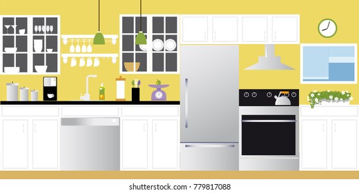 Interior of a modern freshly renovated modern kitchen, EPS 8 vector illustration. No real design or product is depicted