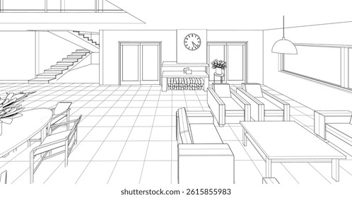 interior of a modern house 3d illustration