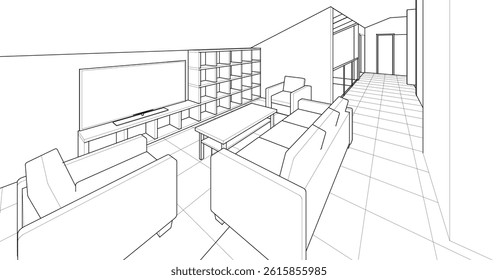 interior of a modern house 3d illustration