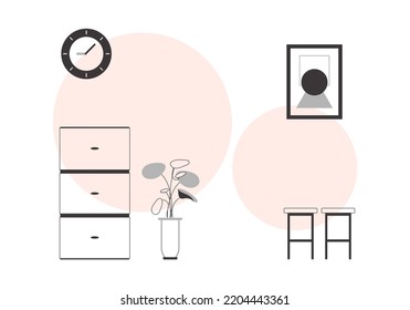 Interieur im modernen linearen Stil. Hintergrund für Präsentationen, Poster und Anwendungen. Vektorgrafik.