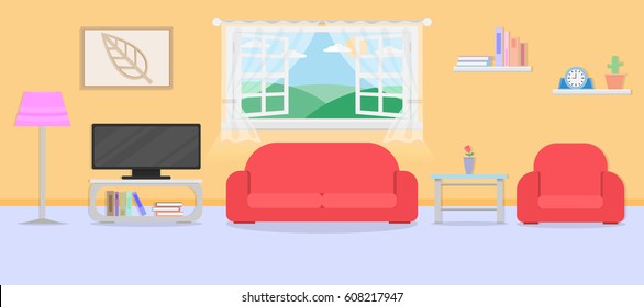interior modern living design with accessory.vector and illustration