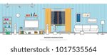 Interior of a modern living room in a linear style. Vector illustration
