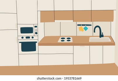 Interior of modern minimalistic kitchen. 