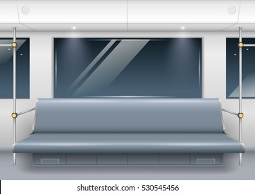 Interior of a modern subway car with seating for passengers. Vector graphics