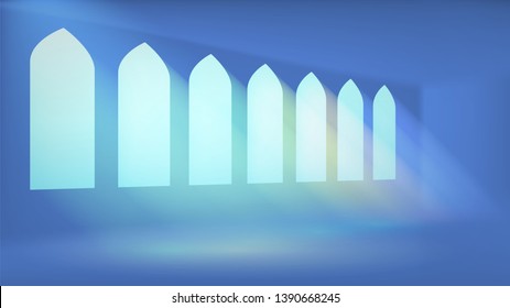 Interior of a mosque, church or castle, light room with windows