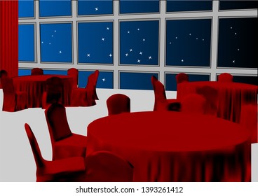 interior and night sky, restaurant night indoors with a stars sky