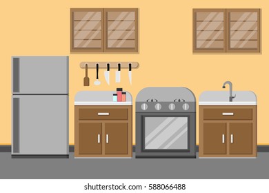 interior office design with desk on the blue room and window.vector and illustration
