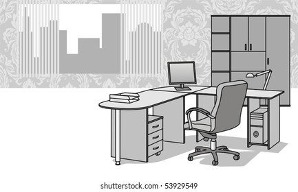 Interior with office furniture