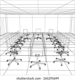 Interior office meeting room. Tracing illustration of 3d. EPS 10 vector format.