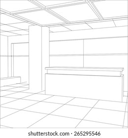 Interior office outlined. Tracing illustration of 3d. EPS 10 vector format.