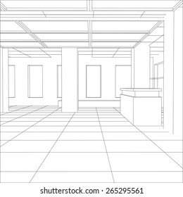 Interior office outlined. Tracing illustration of 3d. EPS 10 vector format.