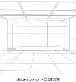 Interior office outlined. Tracing illustration of 3d. EPS 10 vector format.