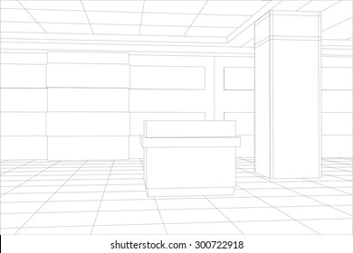 Interior office outlined. Tracing illustration of 3d. EPS 10 vector format.