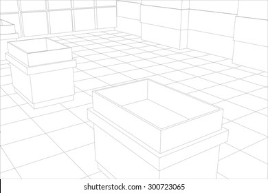 Interior office outlined. Tracing illustration of 3d. EPS 10 vector format.