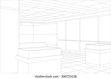 Interior office outlined. Tracing illustration of 3d. EPS 10 vector format.