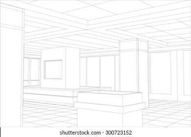 Interior office outlined. Tracing illustration of 3d. EPS 10 vector format.