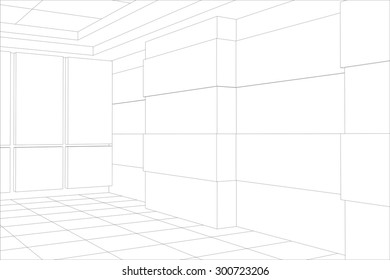Interior office outlined. Tracing illustration of 3d. EPS 10 vector format.