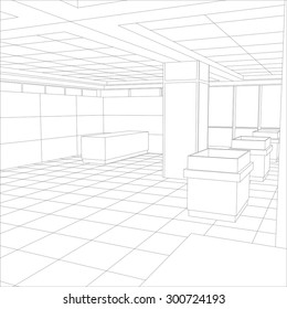 Interior office outlined. Tracing illustration of 3d. EPS 10 vector format.