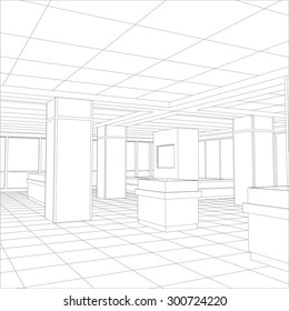 Interior office outlined. Tracing illustration of 3d. EPS 10 vector format.