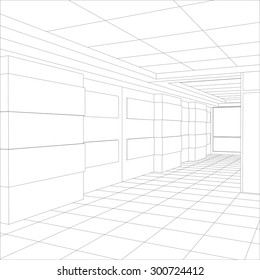 Interior office outlined. Tracing illustration of 3d. EPS 10 vector format.