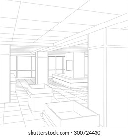 Interior office outlined. Tracing illustration of 3d. EPS 10 vector format.