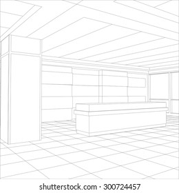 Interior office outlined. Tracing illustration of 3d. EPS 10 vector format.