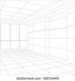 Interior office outlined. Tracing illustration of 3d. EPS 10 vector format.