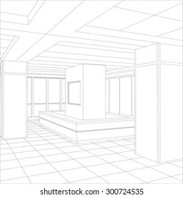 Interior office outlined. Tracing illustration of 3d. EPS 10 vector format.