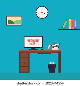 interior office room design with computer and accessory design.vector and illustration	