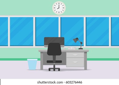 interior office room design with computer and table.vector and illustration