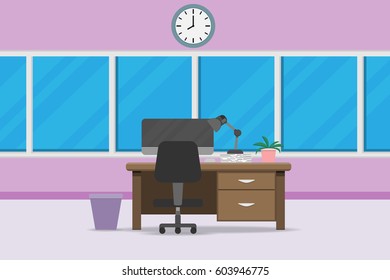 interior office room design with computer and accessory.vector and illustration