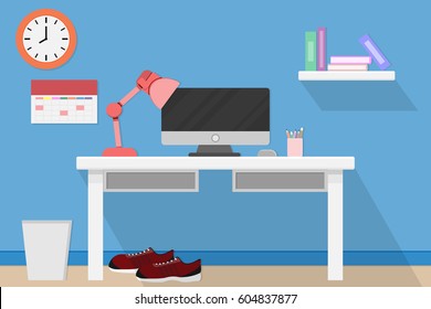 interior office room design with computer and accessory.vector and illustration