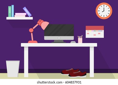 interior office room design with computer and accessory.vector and illustration