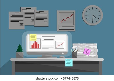 Interior office room design.vector and illustration