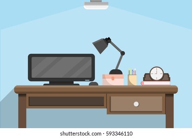 interior office room with desk and computer  design.vector and illustration