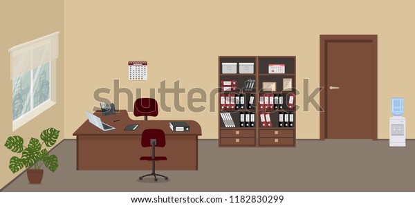 Interior Office Room Window Door There Stock Vector Royalty Free