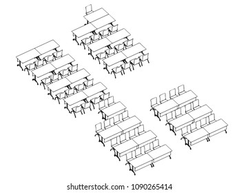 interior outline isometric wireframe sketch drawing perspective , office vector eps format.