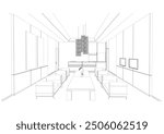 interior outline sketch drawing perspective of a reception area