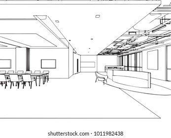 interior outline sketch drawing perspective , office vector eps format.
