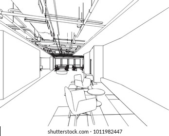 interior outline sketch drawing perspective , office vector eps format.