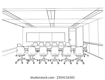 interior outline sketch drawing perspective of a conference room
