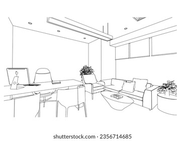 interior outline sketch drawing perspective of a supervisor room