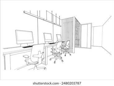 Skizzierperspektive eines Raumbüros oder -studios