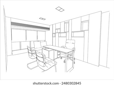 interior outline sketch drawing perspective of a space supervisor room